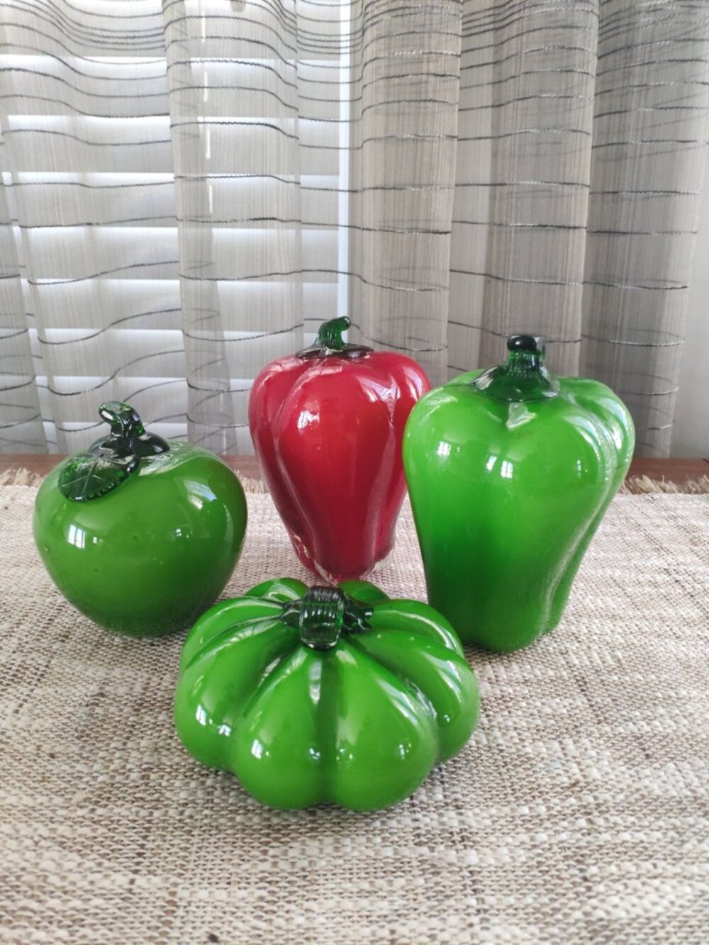 Art Glass Fruit Vegetables Set of 4 VTG Large Hand Blown Bell Peppers Apple